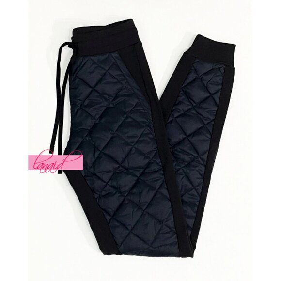 Alo High-Waist Moto Puffer Pant Black Dark Navy Quilted Hi-Rise Edgy Joggers XS - Picture 4 of 7